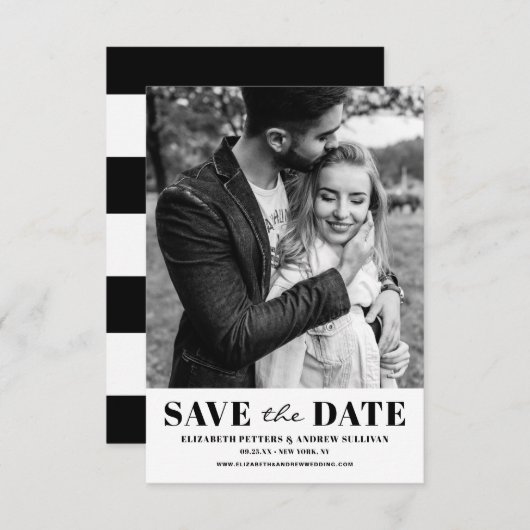 Zwart-wit Classic Typografie Foto Save The Date (Voorkant / Achterkant)