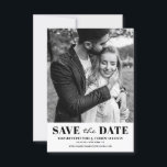 Zwart-wit Classic Typografie Foto Save The Date<br><div class="desc">Zwart-wit klassieke typografie foto Save the Date Aankondiging.  Save the Date-aankondiging met zwarte klassieke typografie en streepjes achterpatroon. Gepersonaliseerd door uw eigen foto en details toe te voegen. Andere kleuren zijn beschikbaar.</div>