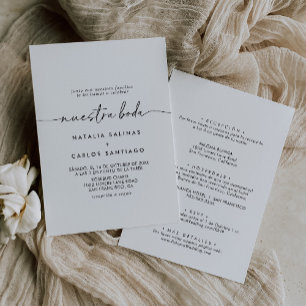 Zwart Wit Classic Voor- en achterkant Nuestra Boda Kaart