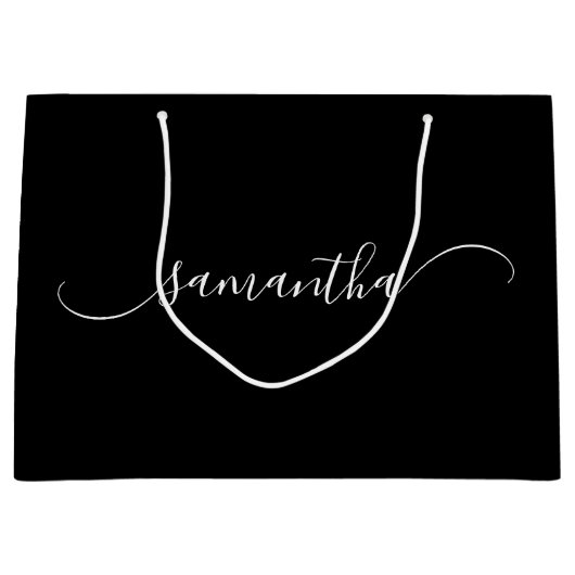 Zwart-wit Classy Curved Swash Handtekening Naam Groot Cadeauzakje (Voorkant)