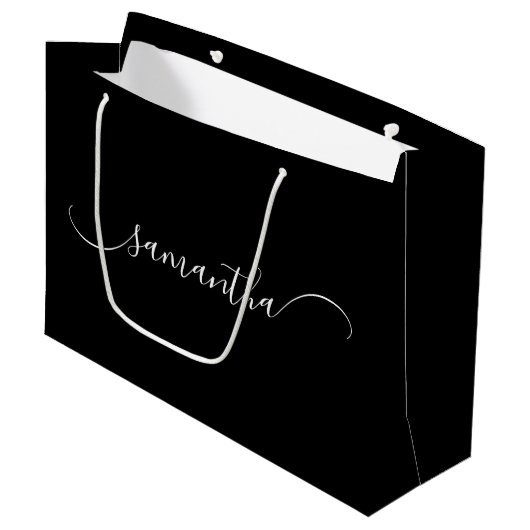 Zwart-wit Classy Curved Swash Handtekening Naam Groot Cadeauzakje (Voorkant Gekanteld)