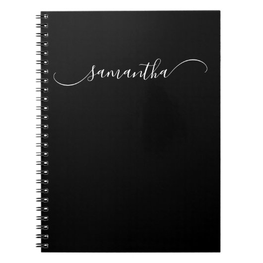 Zwart-wit Classy Curved Swash Handtekening Naam Notitieboek (Voorkant)