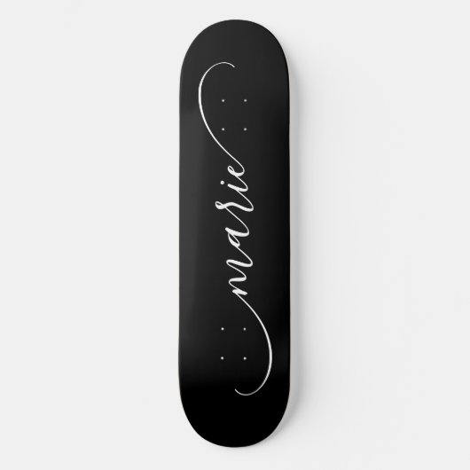 Zwart-wit Classy Curved Swash Handtekening Naam Persoonlijk Skateboard (Voorkant)