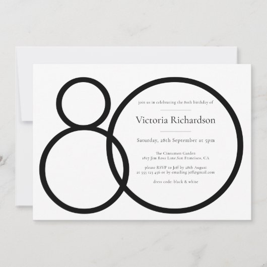 Zwart Wit Classy Custom Minimalist 80e Verjaardag Kaart (Voorkant)