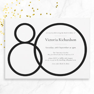 Zwart Wit Classy Custom Minimalist 80e Verjaardag Kaart
