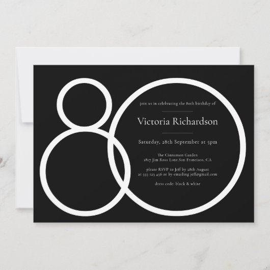 Zwart Wit Classy Custom Minimalist 80e Verjaardag Kaart (Voorkant)
