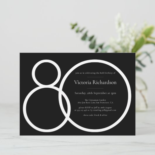 Zwart Wit Classy Custom Minimalist 80e Verjaardag Kaart (Staand voorkant)