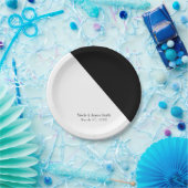 Zwart & Wit Classy Driehoek Bruiloft Receptie Papieren Bordje (Feest)