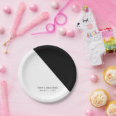 Zwart & Wit Classy Driehoek Bruiloft Receptie Papieren Bordje (Feest)