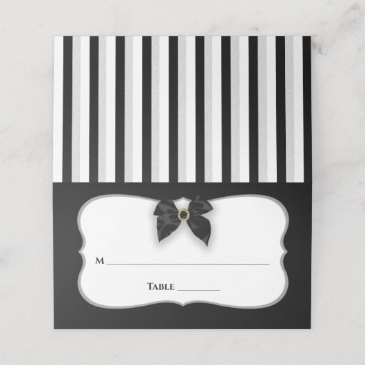 Zwart-wit, Classy Faux Bow/Ribbon, huwelijk Plaatskaartje (Buitenkant ongevouwen)