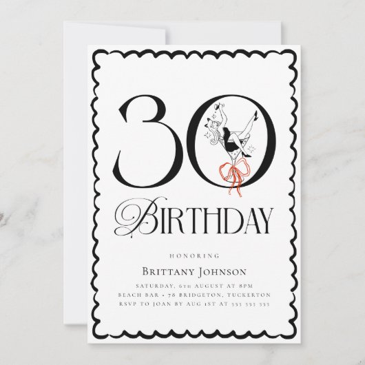 Zwart-wit Classy Martini 30e verjaardag Kaart (Voorkant)