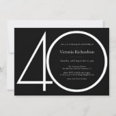 Zwart Wit Classy Modern Minimalist 40e Verjaardag Kaart (Voorkant)