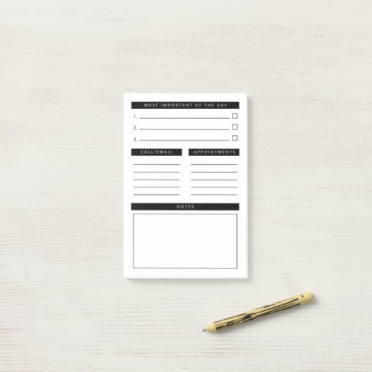 Zwart Wit Clean Daily Planner Post-it® Notes (Op bureau)