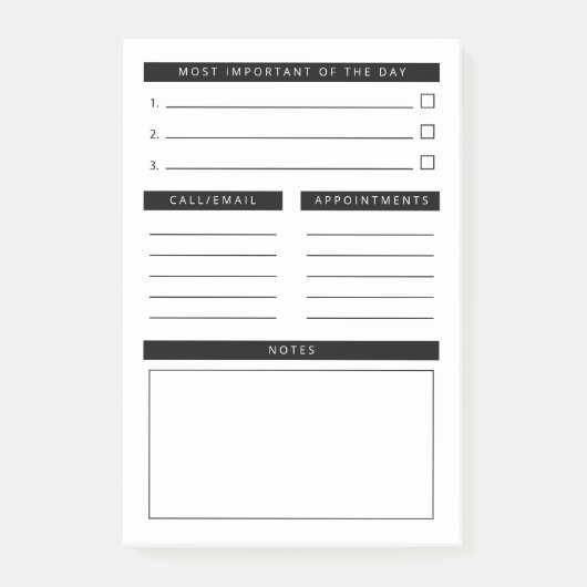 Zwart Wit Clean Daily Planner Post-it® Notes (Voorkant)
