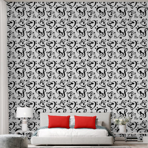 Zwart & Wit Clef Hearts Muziekpatroon Behang
