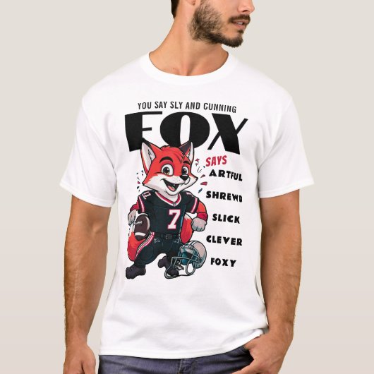 Zwart-wit Clever Foxy Fox Cartoon Mannen T-shirt (Voorkant)