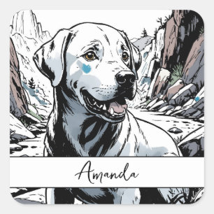 zwart-wit Close Up Labrador Vierkante Sticker