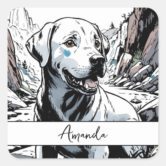 zwart-wit Close Up Labrador Vierkante Sticker (Voorkant)