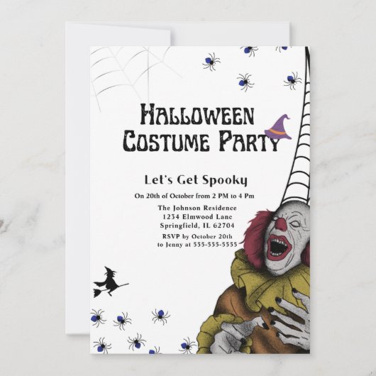 Zwart-wit Clown kostuum Halloween Party Kaart (Voorkant)