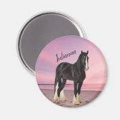 Zwart-wit Clydesdale op strand bij zonsondergang Magneet (Voorkant / Achterkant)