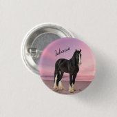 Zwart-wit Clydesdale op strand bij zonsondergang Ronde Button 3,2 Cm (Voorkant /achterkant)