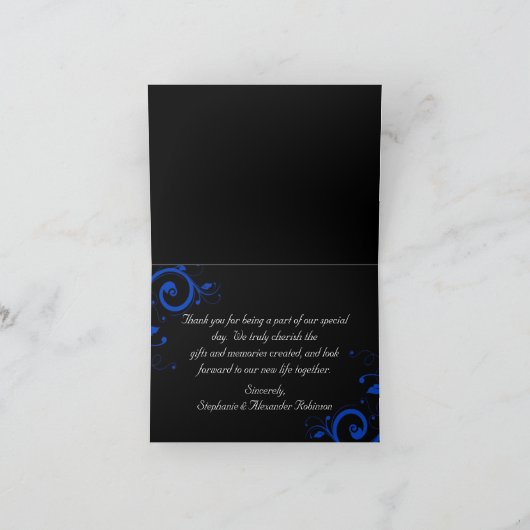 Zwart/Wit/Cobalblauw Krachtige Wervelende Huwelijk Bedankkaart (Binnen)