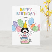 Zwart Wit Cockapoo Cavapoo Hond Gelukkige Verjaard Kaart (Gele Bloem)