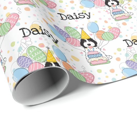 Zwart Wit Cockapoo Cavapoo Hond Verjaardag Cadeaupapier (Rol Hoek)