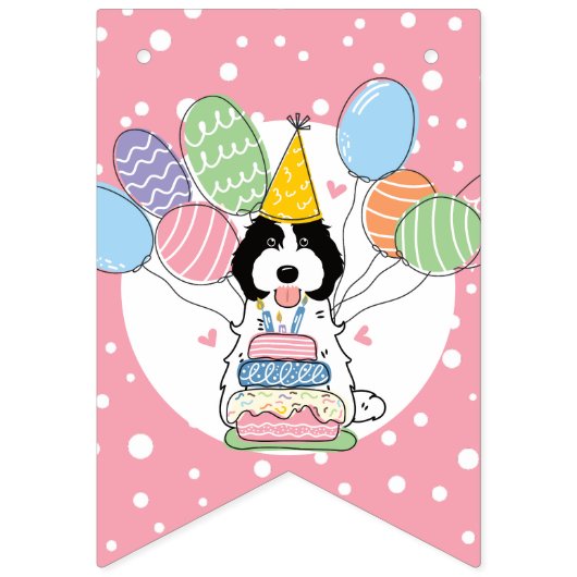 Zwart Wit Cockapoo Cavapoo Hond Verjaardagsfeest Vlaggetjes (Eerste vlag)