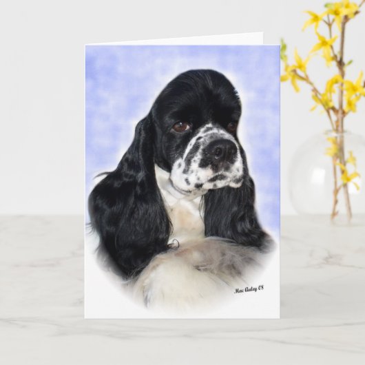 Zwart-wit Cocker Spaniel Kaart (Gele Bloem)