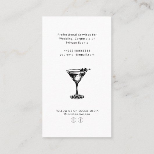 Zwart-wit cocktail professionele barman visitekaartje (Achterkant)