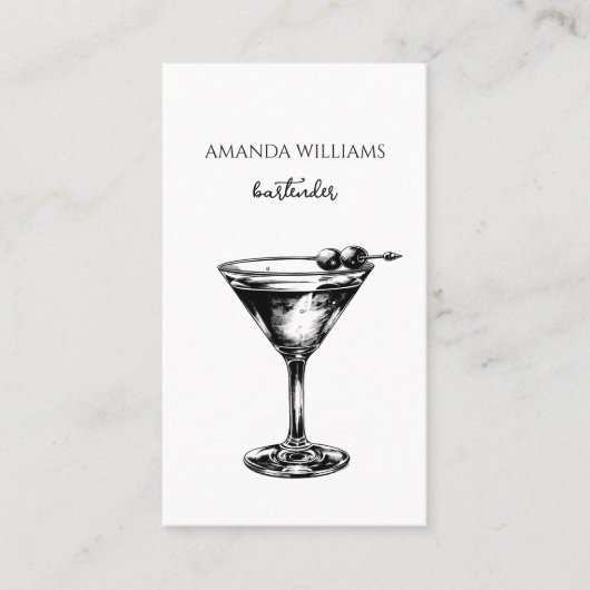 Zwart-wit cocktail professionele barman visitekaartje (Voorkant)