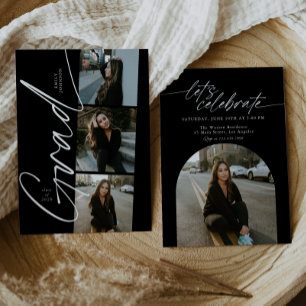 Zwart & Wit Collage Moderne Script Afstudeerfeest Kaart