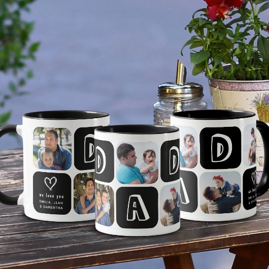 Zwart-wit collage van kinderen voor papa koffiemok
