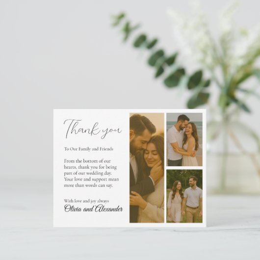Zwart-wit Collage Wedding Bedankt Card Save The Date (Staand voorkant)