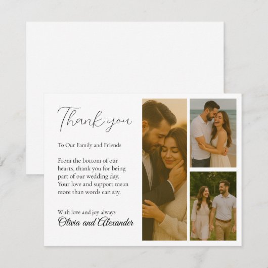 Zwart-wit Collage Wedding Bedankt Card Save The Date (Voorkant / Achterkant)