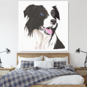 Zwart-wit Collie met Blauwe Ogen Portret. Canvas Afdruk (Insitu (Slaapkamer))