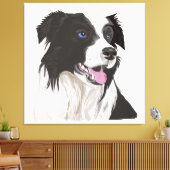 Zwart-wit Collie met Blauwe Ogen Portret. Canvas Afdruk (Insitu (Woonkamer))