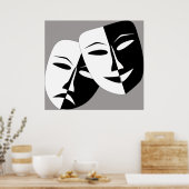 Zwart-wit Comedy en Drama Maskers Poster (Keuken)