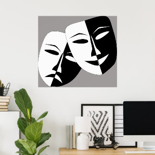 Zwart-wit Comedy en Drama Maskers Poster