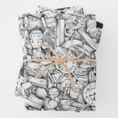 Zwart-wit comics patroon inpakpapier vel (In situ)