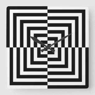 Zwart-wit concentrisch vierkant optische kunst vierkante klok