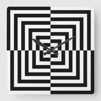Zwart-wit concentrisch vierkant optische kunst vierkante klok