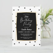 Zwart-wit Confetti Stippen 21e Verjaardagsfeest Kaart (Staand voorkant)