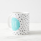 Zwart-wit Confetti Stippen Blauw Monogram Mok (Voorkant links)
