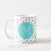 Zwart-wit Confetti Stippen Blauw Monogram Mok (Links)