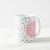 Zwart & Wit Confetti Stippen Blush Custom Monogram Koffiemok (Voorkant rechts)