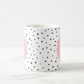 Zwart & Wit Confetti Stippen Blush Custom Monogram Koffiemok (Center)