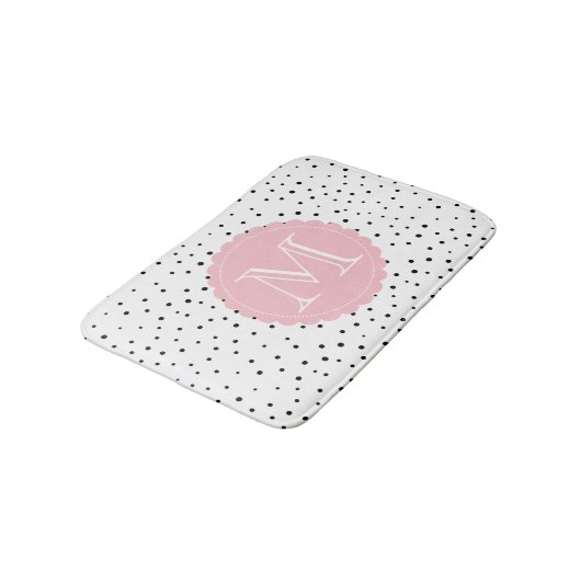 Zwart-wit Confetti Stippen Blush Monogram Badmat (Gekanteld)