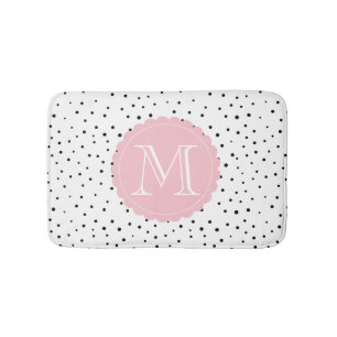 Zwart-wit Confetti Stippen Blush Monogram Badmat